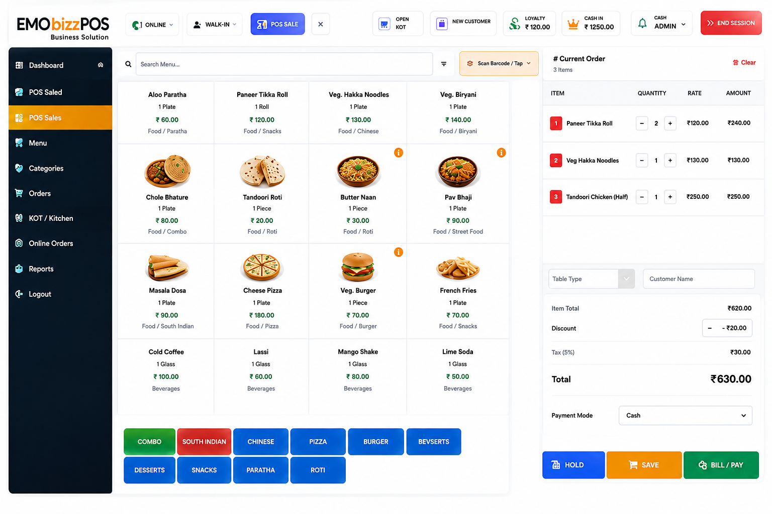 Restaurant POS dashboard
